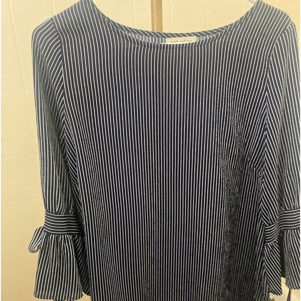 Faith and Joy striped blue and white blouse.